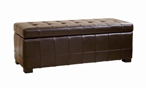 Baxton Studio Dark Brown Full Leather Storage Bench Ottoman with Dimples