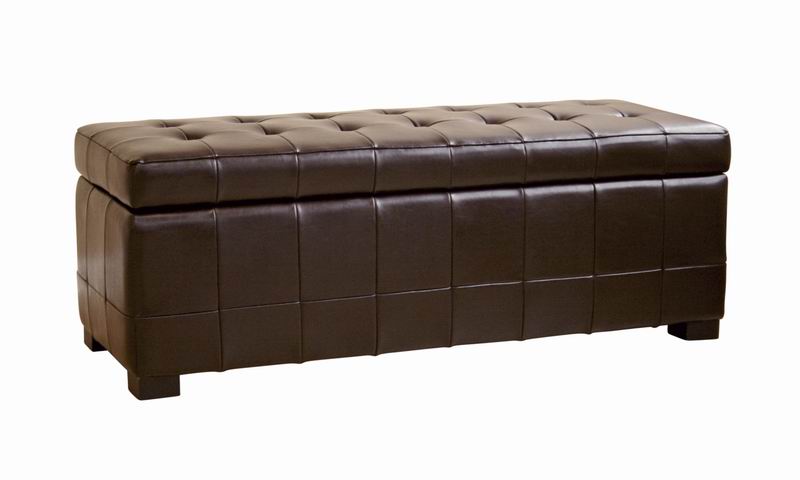 Full Leather Storage Bench Ottoman, Long Leather Ottoman Bench
