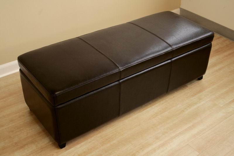 Dark Brown Full Leather Storage Bench, Real Leather Storage Bench