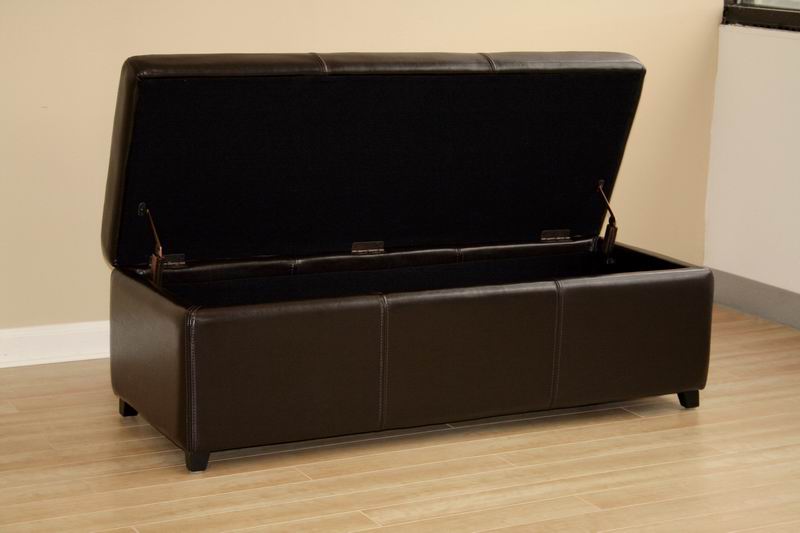 Full Leather Storage Bench Ottoman, Brown Leather Ottoman Storage Bench