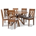 Baxton Studio Callie Modern and Contemporary Grey Fabric Upholstered and Walnut Brown Finished Wood 7-Piece Dining Set - Callie-Grey/Walnut-7PC Dining Set