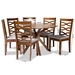 Baxton Studio Mila Modern and Contemporary Grey Fabric Upholstered and Walnut Brown Finished Wood 7-Piece Dining Set - Mila-Grey/Walnut-7PC Dining Set
