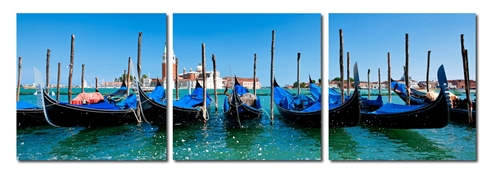 Gondola Fleet Mounted Photography Print Triptych