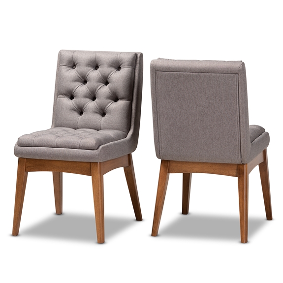 Baxton Studio Makar Modern Transitional Grey Fabric Upholstered and Walnut Brown Finished Wood 2-Piece Dining Chair Set