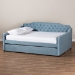 Baxton Studio Freda Transitional and Contemporary Light Blue Velvet Fabric Upholstered and Button Tufted Full Size Daybed with Trundle - Freda-Light Blue Velvet-Daybed-F/T
