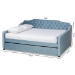 Baxton Studio Freda Transitional and Contemporary Light Blue Velvet Fabric Upholstered and Button Tufted Full Size Daybed with Trundle - Freda-Light Blue Velvet-Daybed-F/T