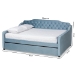 Baxton Studio Freda Transitional and Contemporary Light Blue Velvet Fabric Upholstered and Button Tufted Full Size Daybed with Trundle - Freda-Light Blue Velvet-Daybed-F/T