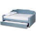 Baxton Studio Freda Transitional and Contemporary Light Blue Velvet Fabric Upholstered and Button Tufted Full Size Daybed with Trundle - Freda-Light Blue Velvet-Daybed-F/T