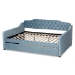 Baxton Studio Freda Transitional and Contemporary Light Blue Velvet Fabric Upholstered and Button Tufted Full Size Daybed with Trundle - Freda-Light Blue Velvet-Daybed-F/T