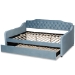 Baxton Studio Freda Transitional and Contemporary Light Blue Velvet Fabric Upholstered and Button Tufted Full Size Daybed with Trundle - Freda-Light Blue Velvet-Daybed-F/T