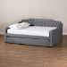 Baxton Studio Freda Transitional and Contemporary Grey Velvet Fabric Upholstered and Button Tufted Full Size Daybed with Trundle - Freda-Grey Velvet-Daybed-F/T
