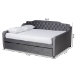 Baxton Studio Freda Transitional and Contemporary Grey Velvet Fabric Upholstered and Button Tufted Full Size Daybed with Trundle - Freda-Grey Velvet-Daybed-F/T