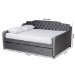 Baxton Studio Freda Transitional and Contemporary Grey Velvet Fabric Upholstered and Button Tufted Full Size Daybed with Trundle - Freda-Grey Velvet-Daybed-F/T