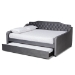 Baxton Studio Freda Transitional and Contemporary Grey Velvet Fabric Upholstered and Button Tufted Full Size Daybed with Trundle - Freda-Grey Velvet-Daybed-F/T
