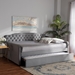 Baxton Studio Freda Transitional and Contemporary Grey Velvet Fabric Upholstered and Button Tufted Queen Size Daybed with Trundle - Freda-Grey Velvet-Daybed-Q/T