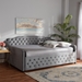 Baxton Studio Freda Transitional and Contemporary Grey Velvet Fabric Upholstered and Button Tufted Full Size Daybed - Freda-Grey Velvet-Daybed-Full