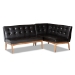 Baxton Studio Arvid Mid-Century Modern Dark Brown Faux Leather Upholstered 2-Piece Wood Dining Corner Sofa Bench