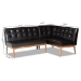 Baxton Studio Arvid Mid-Century Modern Dark Brown Faux Leather Upholstered 2-Piece Wood Dining Nook Banquette Set - BBT8051-Dark Brown/Walnut-2PC SF Bench