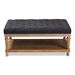 Baxton Studio Lindsey Modern and Rustic Charcoal Linen Fabric Upholstered and Greywashed Wood Cocktail Ottoman - JY-0002-Charcoal/Greywashed-Otto