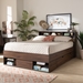 Baxton Studio Tristan Modern and Contemporary Walnut Brown Finished Wood 1-Drawer Queen Size Platform Storage Bed with Shelves - SEBED13017026-Columbia-Queen