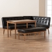 Baxton Studio Arvid Mid-Century Modern Dark Brown Faux Leather Upholstered 4-Piece Wood Dining Nook Set - BBT8051-Dark Brown/Walnut-4PC Dining Nook Set
