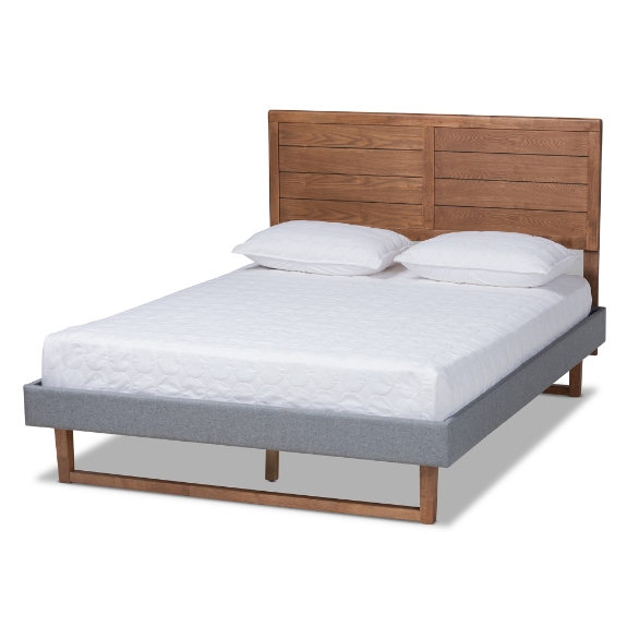 Baxton Studio Gabriela Rustic Modern Dark Grey Fabric Upholstered and Ash Walnut Brown Finished Wood Queen Size Platform Bed