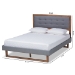 Baxton Studio Emele Modern Transitional Dark Grey Fabric Upholstered and Ash Walnut Brown Finished Wood Queen Size Platform Bed - Emele-Dark Grey/Ash Walnut-Queen