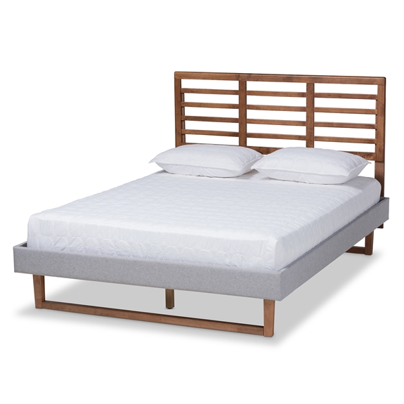 Baxton Studio Luciana Modern and Contemporary Light Grey Fabric Upholstered and Ash Walnut Brown Finished Wood Queen Size Platform Bed
