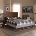 Baxton Studio Claudia Rustic Modern Light Grey Fabric Upholstered and Walnut Brown Finished Wood Queen Size Platform Bed - Claudia-Light Grey/Ash Walnut-Queen