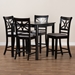 Baxton Studio Chandler Modern and Contemporary Grey Fabric Upholstered and Espresso Brown Finished Wood 5-Piece Counter Height Pub Dining Set - RH329P-Grey/Dark Brown-5PC Pub Set