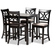Baxton Studio Chandler Modern and Contemporary Sand Fabric Upholstered and Espresso Brown Finished Wood 5-Piece Counter Height Pub Dining Set