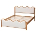 Baxton Studio Lilia Mid-Century Modern Scalloped Cream Boucle and Oak Brown Wood Queen Platform Bed - MG0236-Cream-Queen