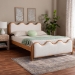 Baxton Studio Lilia Mid-Century Modern Scalloped Cream Boucle and Oak Brown Wood Queen Platform Bed - MG0236-Cream-Queen