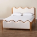 Baxton Studio Lilia Mid-Century Modern Scalloped Cream Boucle and Oak Brown Wood Queen Platform Bed - MG0236-Cream-Queen