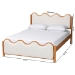 Baxton Studio Lilia Mid-Century Modern Scalloped Cream Boucle and Oak Brown Wood Queen Platform Bed - MG0236-Cream-Queen