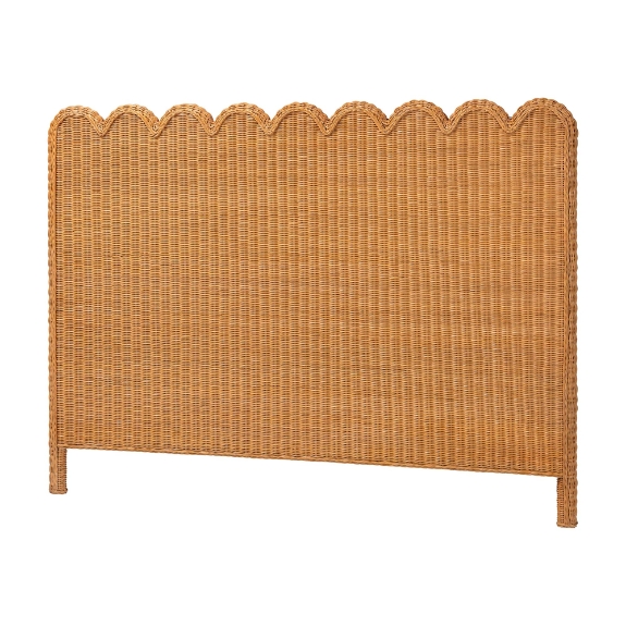bali & pari Maritza Bohemian Light Honey Scalloped Rattan Pitrit King Standalone Headboard