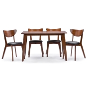 Baxton Studio Sumner Mid-Century Style "Walnut" Brown  5-Piece Dining SetOne (1) Dining Table, Four (4) Dining Chairs Dining Room Furniture/Dining Sets/Modern Wooden Table/Wooden Dining Table/Brown