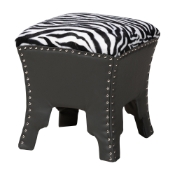 Baxton Studio Sally Modern and Contemporary Zebra-print Patterned Fabric Brown Faux Leather Upholstered Accent Stool with Nail heads Baxton Studio restaurant furniture, hotel furniture, commercial furniture, wholesale living room furniture, wholesale bench, wholesale ottoman bench, classic ottoman bench
