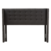 Baxton Studio Ginaro Modern And Contemporary Dark Grey Fabric Button-Tufted Nail head King Size Winged Headboard Baxton Studio restaurant furniture, hotel furniture, commercial furniture, wholesale bedroom furniture, wholesale headboards, classic king headboards