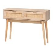 Baxton Studio Baird Mid-Century Modern Light Oak Brown Finished Wood and Rattan 2-Drawer Console Table Baxton Studio restaurant furniture, hotel furniture, commercial furniture, wholesale living room furniture, wholesale console table, classic console table