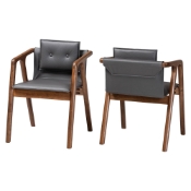 Baxton Studio Marcena Mid-Century Modern Grey Imitation Leather Upholstered and Walnut Brown Finished Wood 2-Piece Dining Chair Set Baxton Studio restaurant furniture, hotel furniture, commercial furniture, wholesale dining room furniture, wholesale dining chairs, classic dining chairs