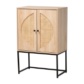 Baxton Studio Ardon Bohemian Light Brown Finished Wood and Black Metal 2-Door Storage Cabinet with Natural Rattan Baxton Studio restaurant furniture, hotel furniture, commercial furniture, wholesale living room furniture, wholesale storage cabinet, classic storage cabinet