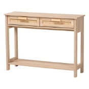 Baxton Studio Sebille Mid-Century Modern Light Brown Finished Wood 2-Drawer Console Table with Natural Rattan Baxton Studio restaurant furniture, hotel furniture, commercial furniture, wholesale living room furniture, wholesale console table, classic console table