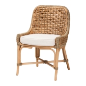 bali & pari Kyle Modern Bohemian Natural Brown Woven Rattan Dining Side Chair With Cushion Baxton Studio restaurant furniture, hotel furniture, commercial furniture, wholesale dining room furniture, wholesale dining chairs, classic dining chairs