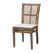 bali & pari Laluna Modern Bohemian Greywashed Natural Rattan and Mahogany Dining Chair with Cushion Baxton Studio restaurant furniture, hotel furniture, commercial furniture, wholesale dining room furniture, wholesale dining chairs, classic dining chairs