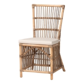 bali & pari Kim Modern Bohemian White Fabric and Natural Brown Rattan Dining Chair Baxton Studio restaurant furniture, hotel furniture, commercial furniture, wholesale dining room furniture, wholesale dining chairs, classic dining chairs
