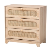 Baxton Studio Elsbeth Japandi Oak Brown Finished Wood and Natural Rattan 3-Drawer Storage Cabinet Baxton Studio restaurant furniture, hotel furniture, commercial furniture, wholesale living room furniture, wholesale storage cabinet, classic storage cabinet