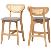 Baxton Studio Dannell Mid-Century Modern Grey Fabric and Natural Oak Finished Wood 2-Piece Counter Stool Set Baxton Studio restaurant furniture, hotel furniture, commercial furniture, wholesale bar furniture, wholesale counter stools, classic counter stools