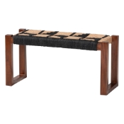 bali & pari Jerilyn Modern Bohemian Two-Tone Navy Blue and Natura Brown Jute and Acacia Wood Accent Bench Baxton Studio restaurant furniture, hotel furniture, commercial furniture, wholesale living room furniture, wholesale ottoman, classic ottoman