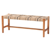 bali & pari Prita Bohemian Paper Loom and Natural Mahogany Wood Dining Bench Baxton Studio restaurant furniture, hotel furniture, commercial furniture, wholesale bar furniture, wholesale dining bench, classic dining bench
